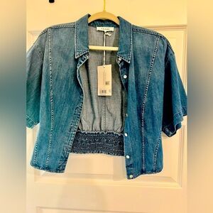 Frame cropped short sleeve denim jacket